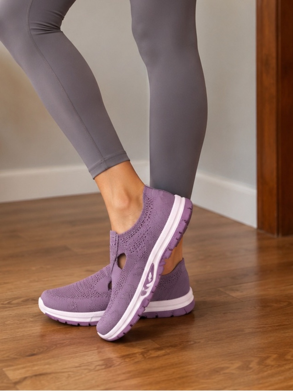 Amazon Lavender Slip-On Knit Athletic Sneakers with White Sole